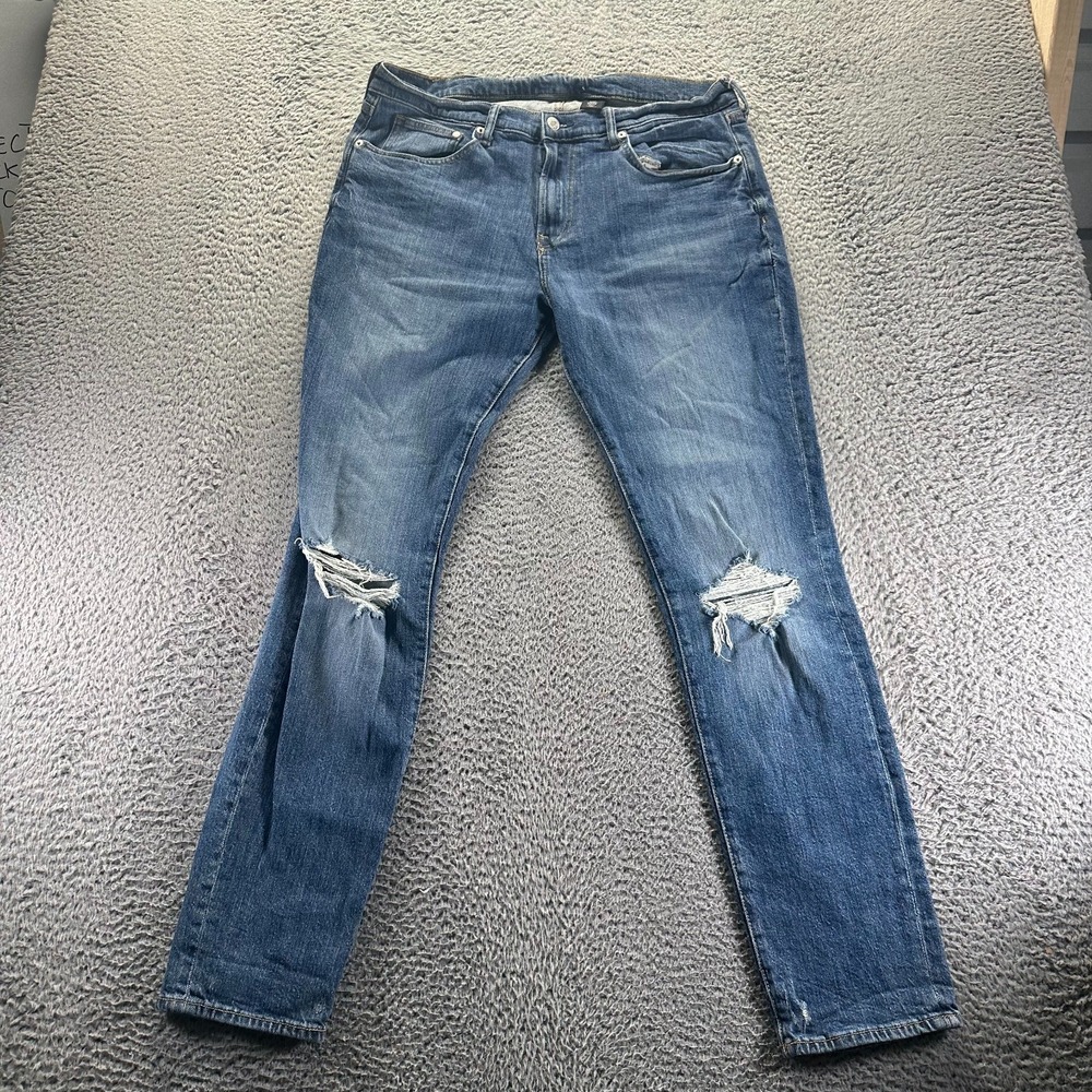 H&M Denim Jeans Mens‎ 35x32 Blue Cotton Denim Skinny Distressed Faded Workwear